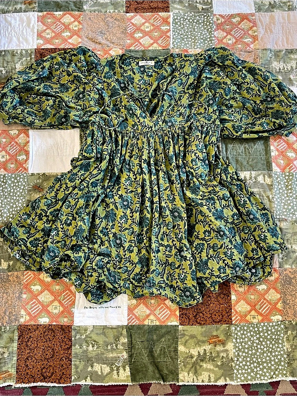 Natural Life Floral babydoll Mini Dress with Green and Blue floral print